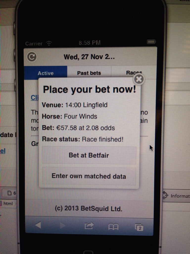 BetSquid mobile - place bet dialog
