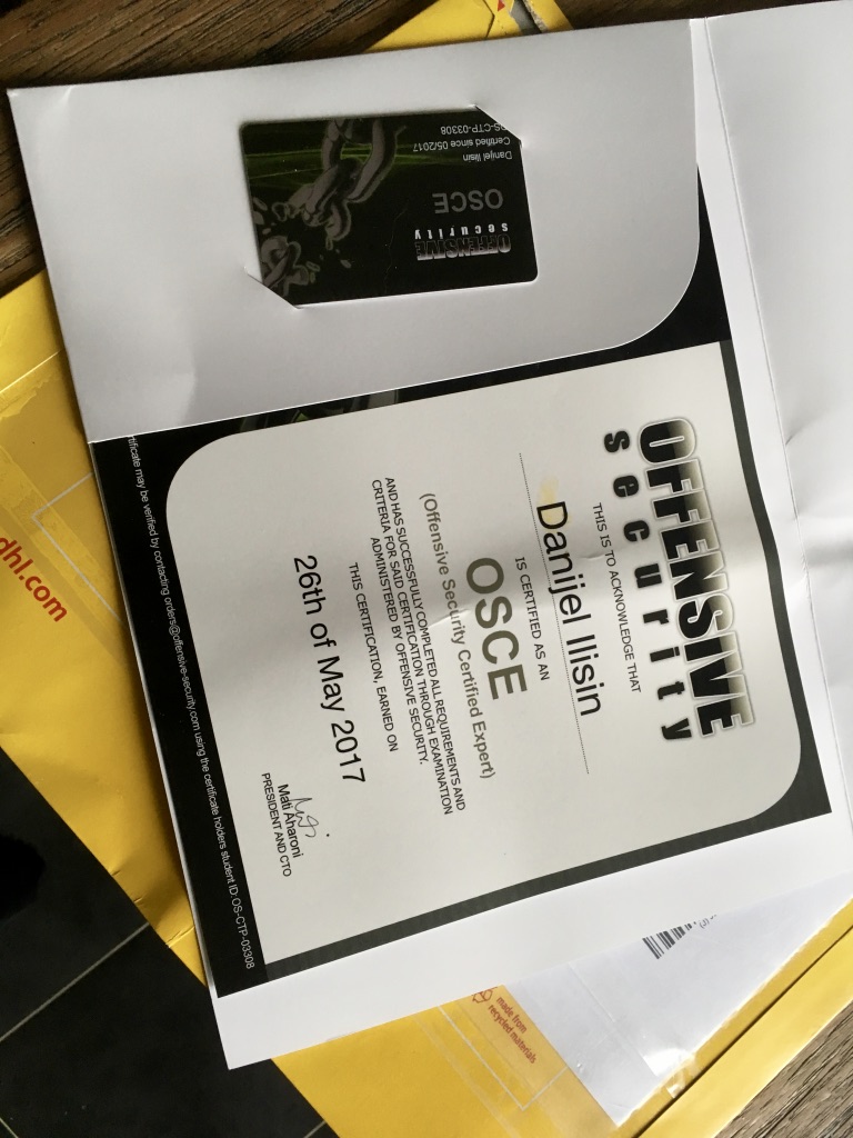 OSCE Certificate — Danijel Ilisin, 26th May 2017