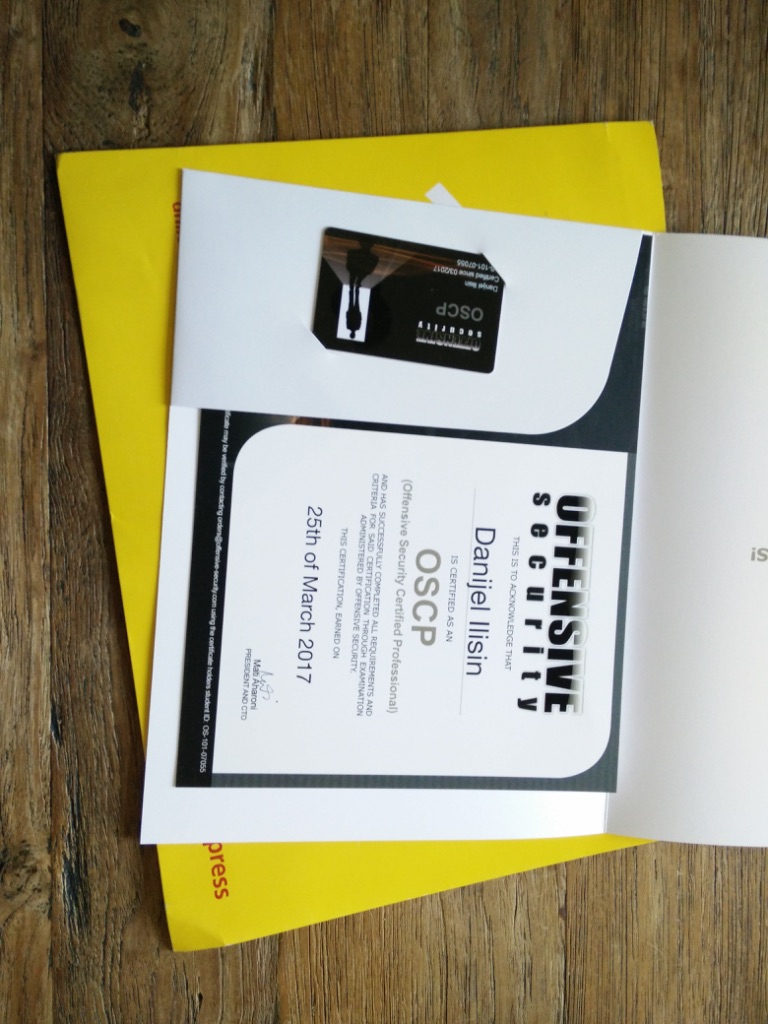 OSCP Certificate — Danijel Ilisin, 25th March 2017